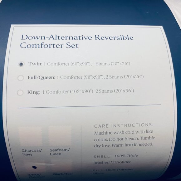 NWT Reversible Brushed Microfiber Down-Alternative Comforter & Sham Set - Twin - Picture 7 of 11